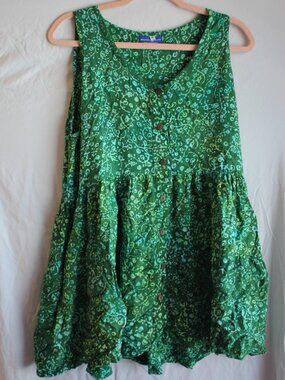 Mexicali Blues Blue Green Aqua Batik Paisley Sleeveless Babydoll Dress